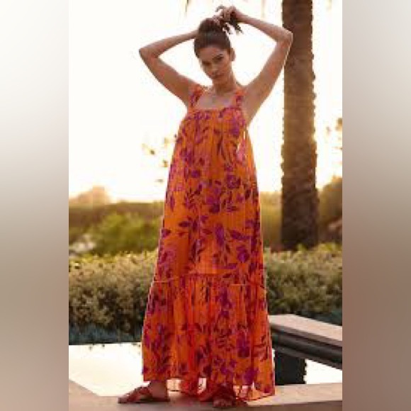 Anthropologie Dresses & Skirts - Anthropologie Floral Maxi Dress Open Back Tie Straps Boho 100% Cotton Size 2X